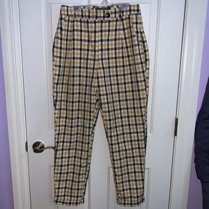 Bershka plaid yellow/black/white trousers